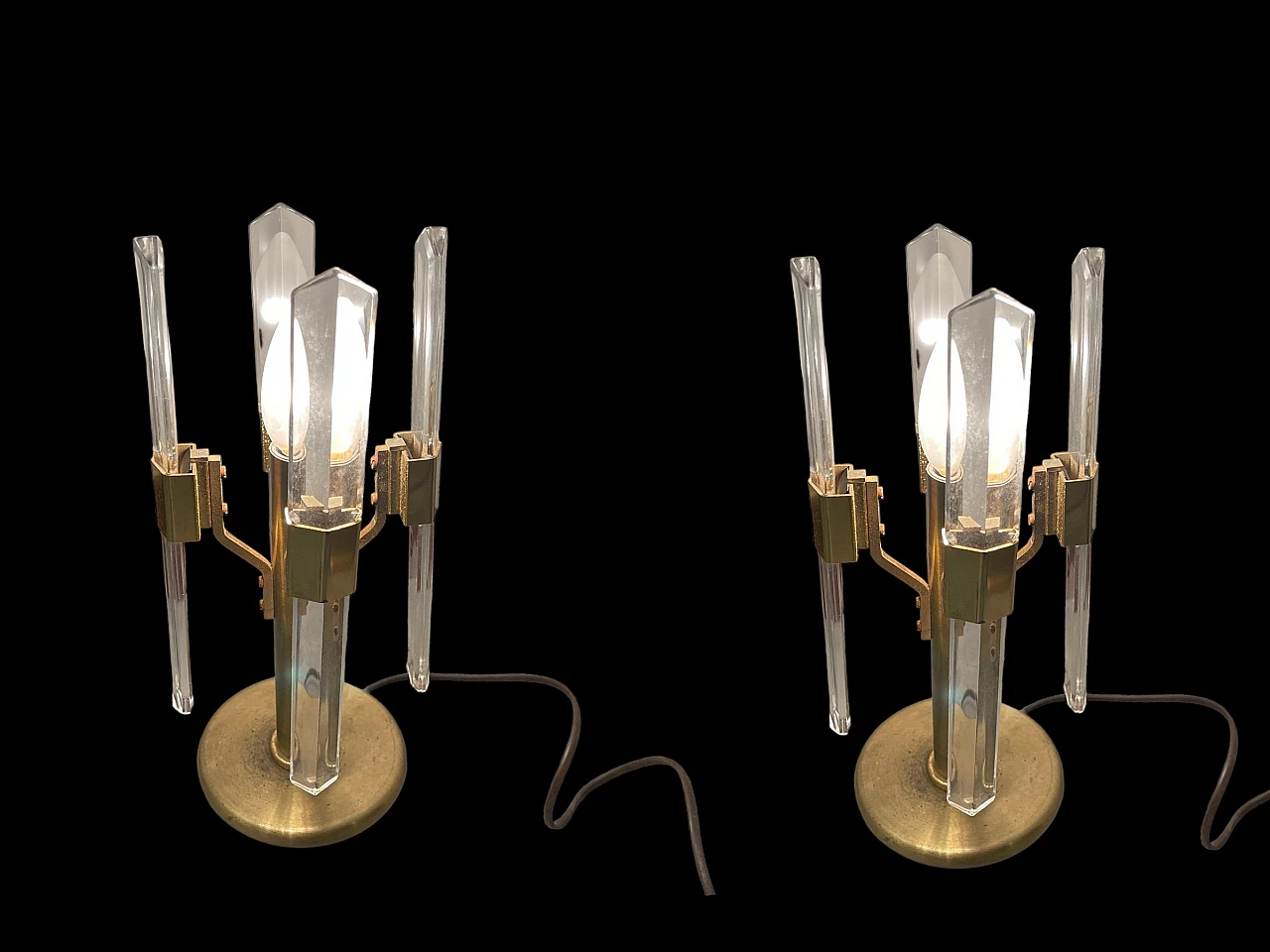 Pair of brass and crystal table lamps, 1970s 8