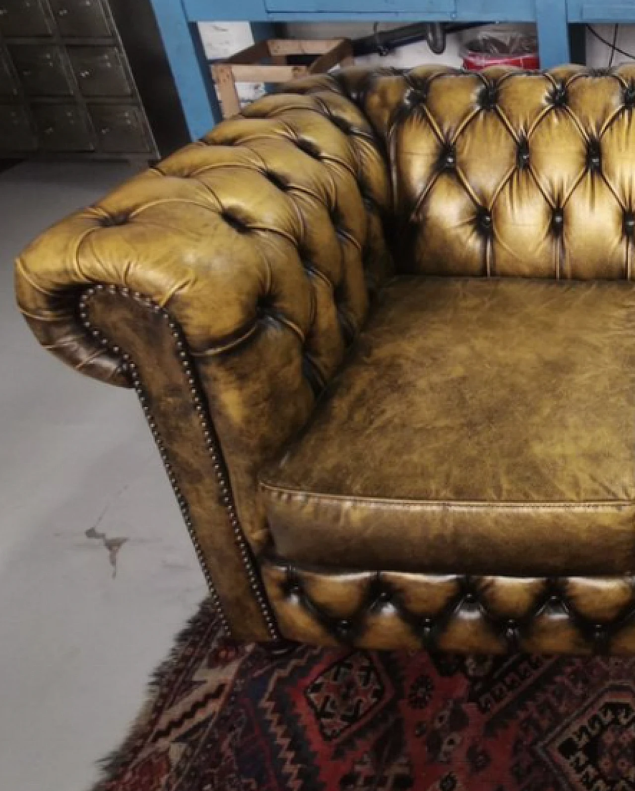 Chesterfield sofa in oak and leather, 1950s 3