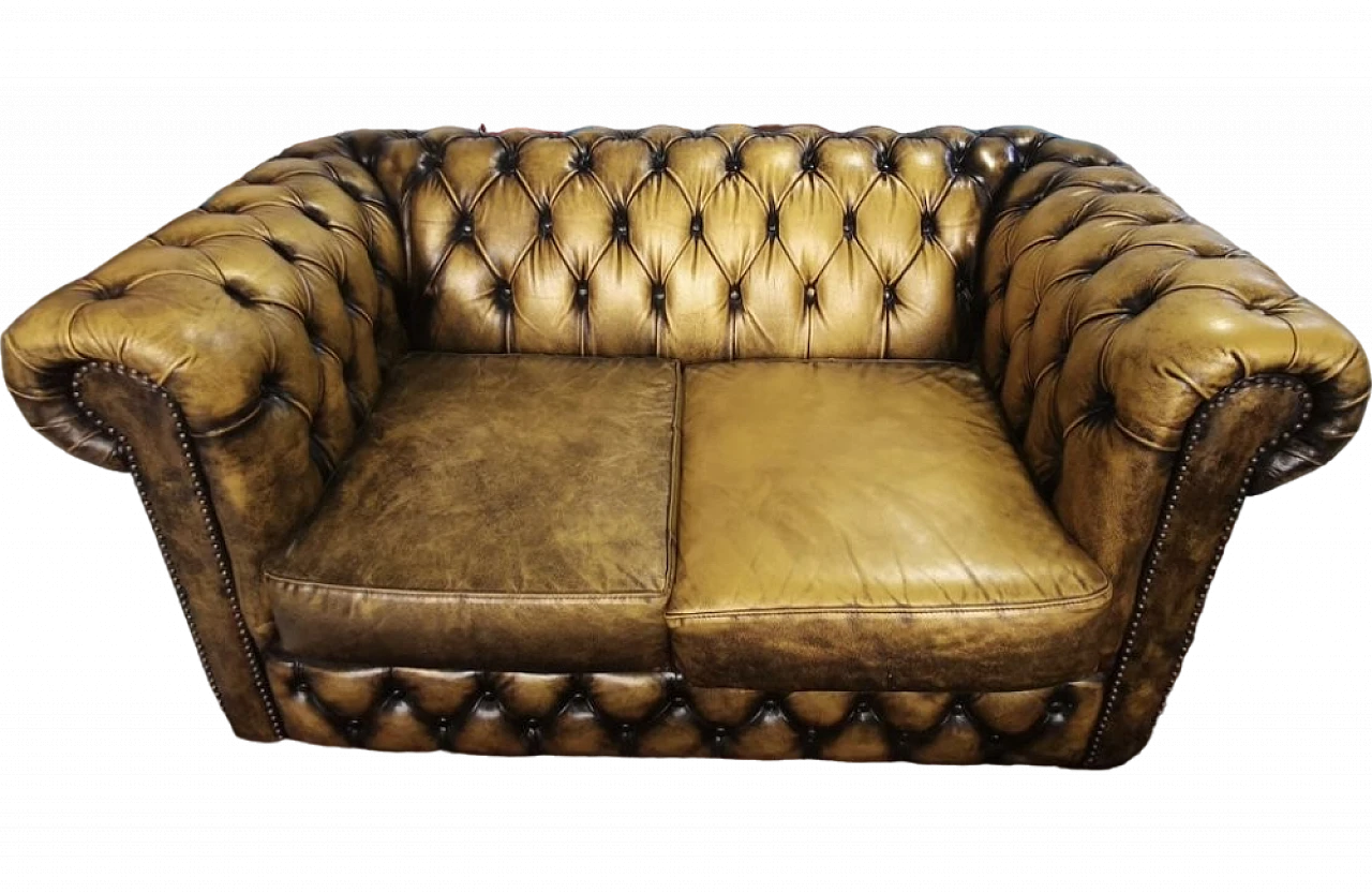 Chesterfield sofa in oak and leather, 1950s 4