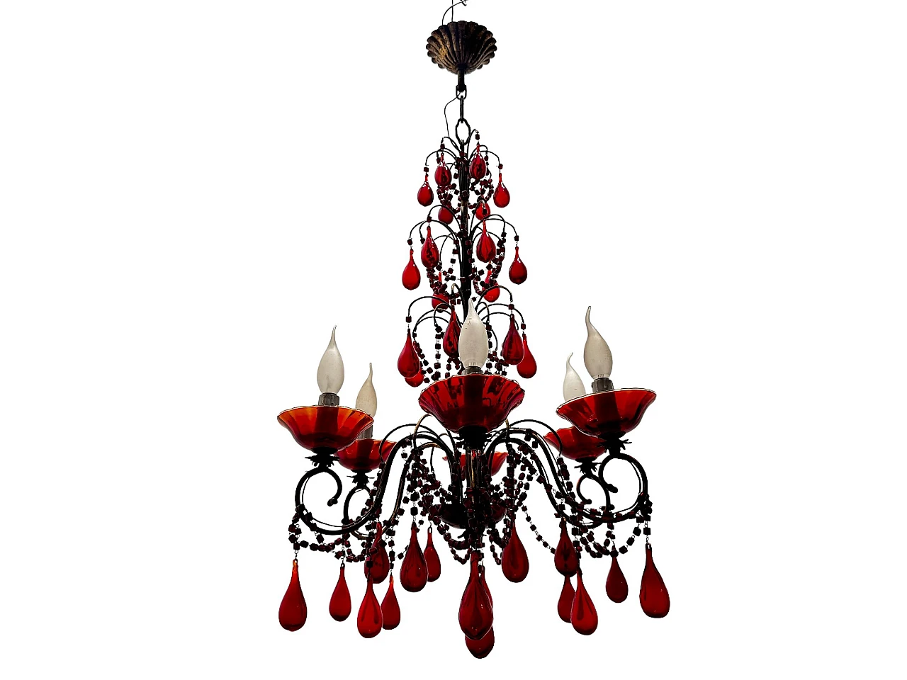 Florentine red Murano glass chandelier, 1950s 1