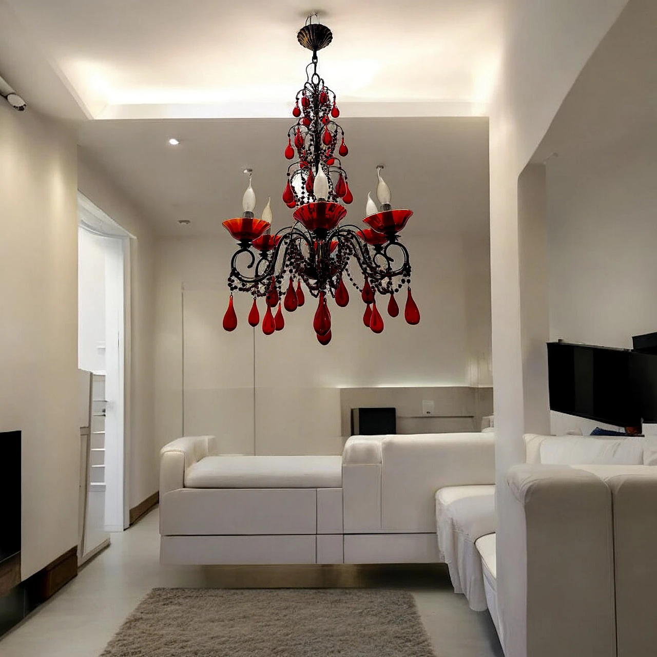 Florentine red Murano glass chandelier, 1950s 2