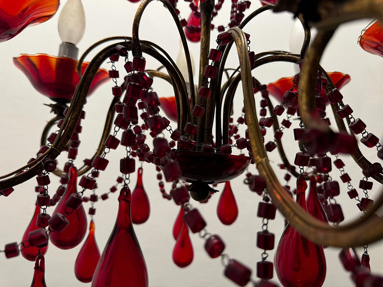 Florentine red Murano glass chandelier, 1950s 5