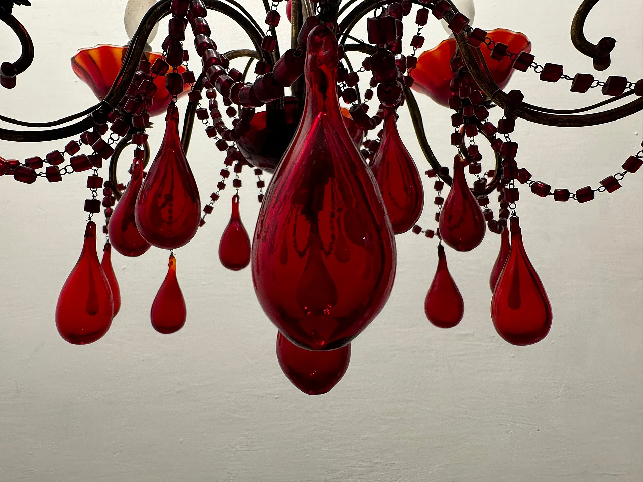 Florentine red Murano glass chandelier, 1950s 7