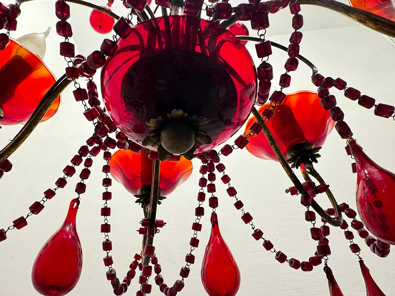 Florentine red Murano glass chandelier, 1950s 8