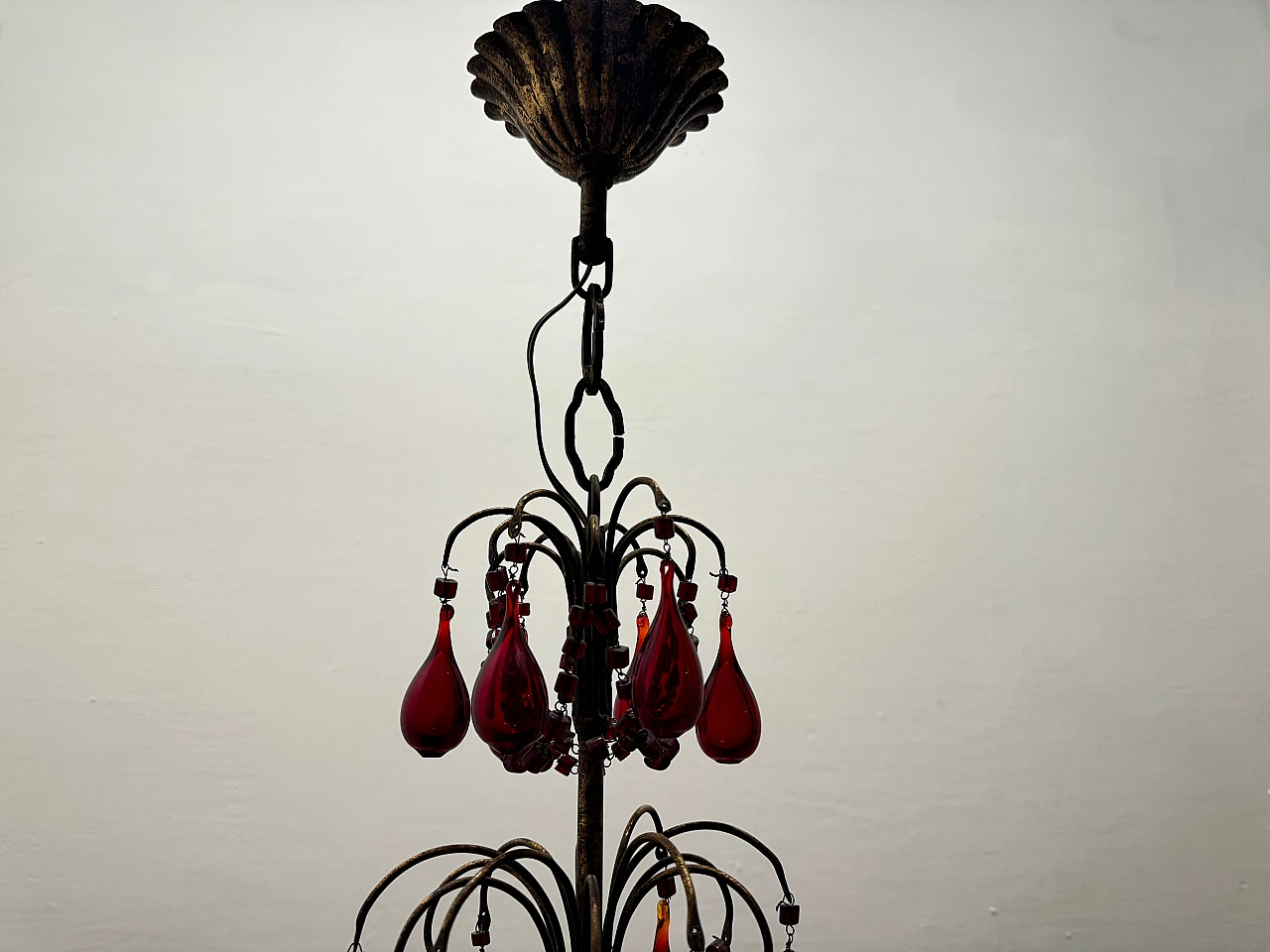 Florentine red Murano glass chandelier, 1950s 9