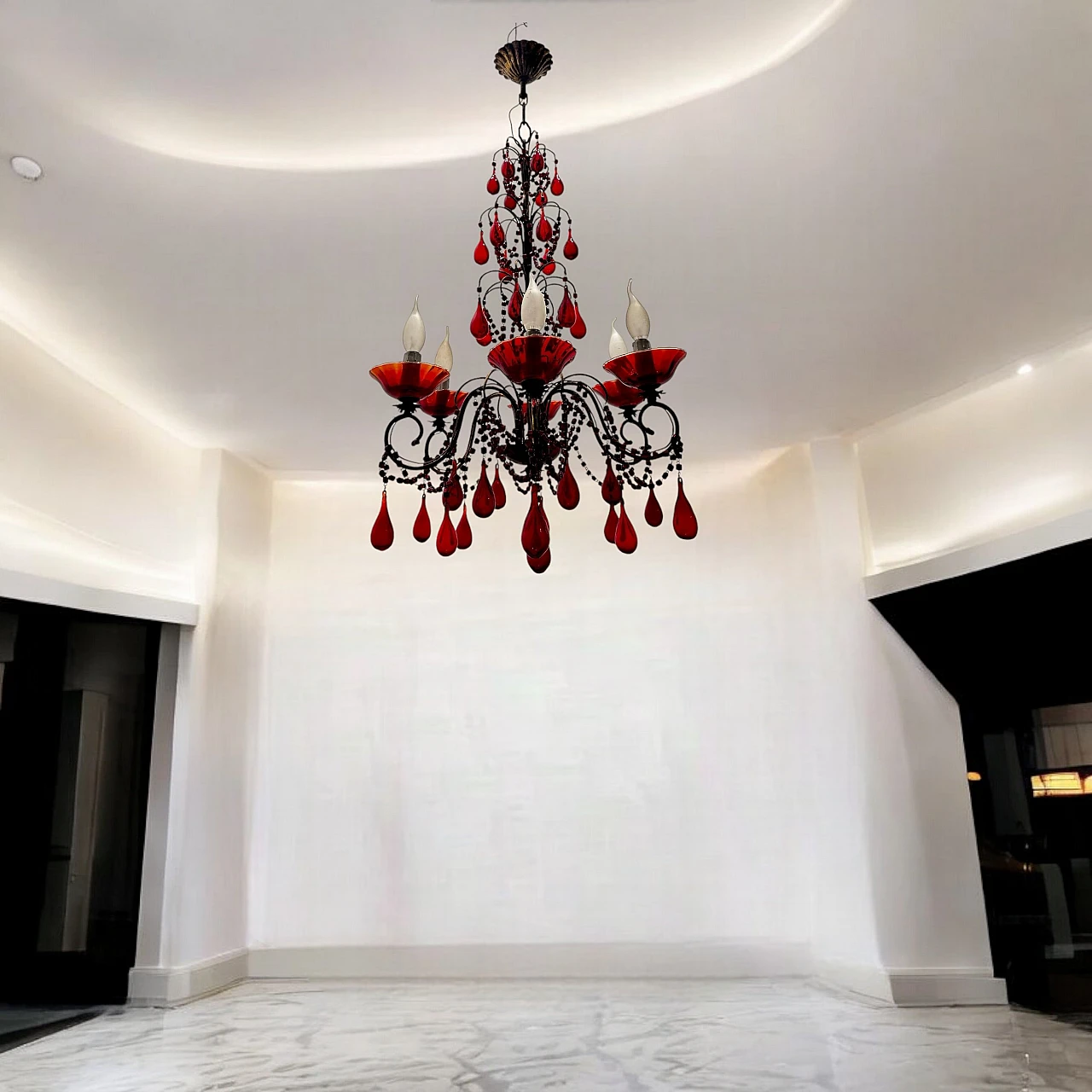 Florentine red Murano glass chandelier, 1950s 11