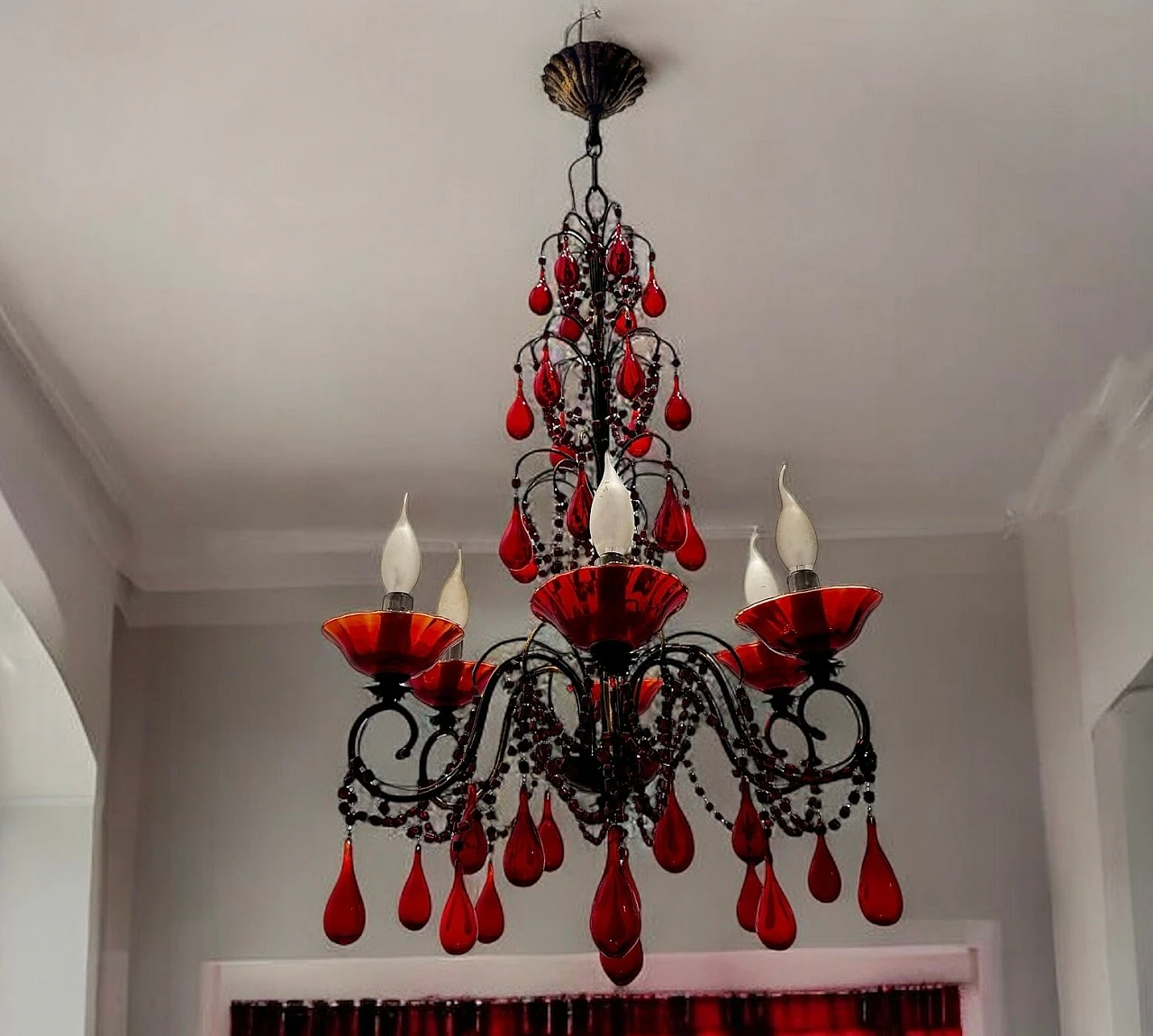 Florentine red Murano glass chandelier, 1950s 12