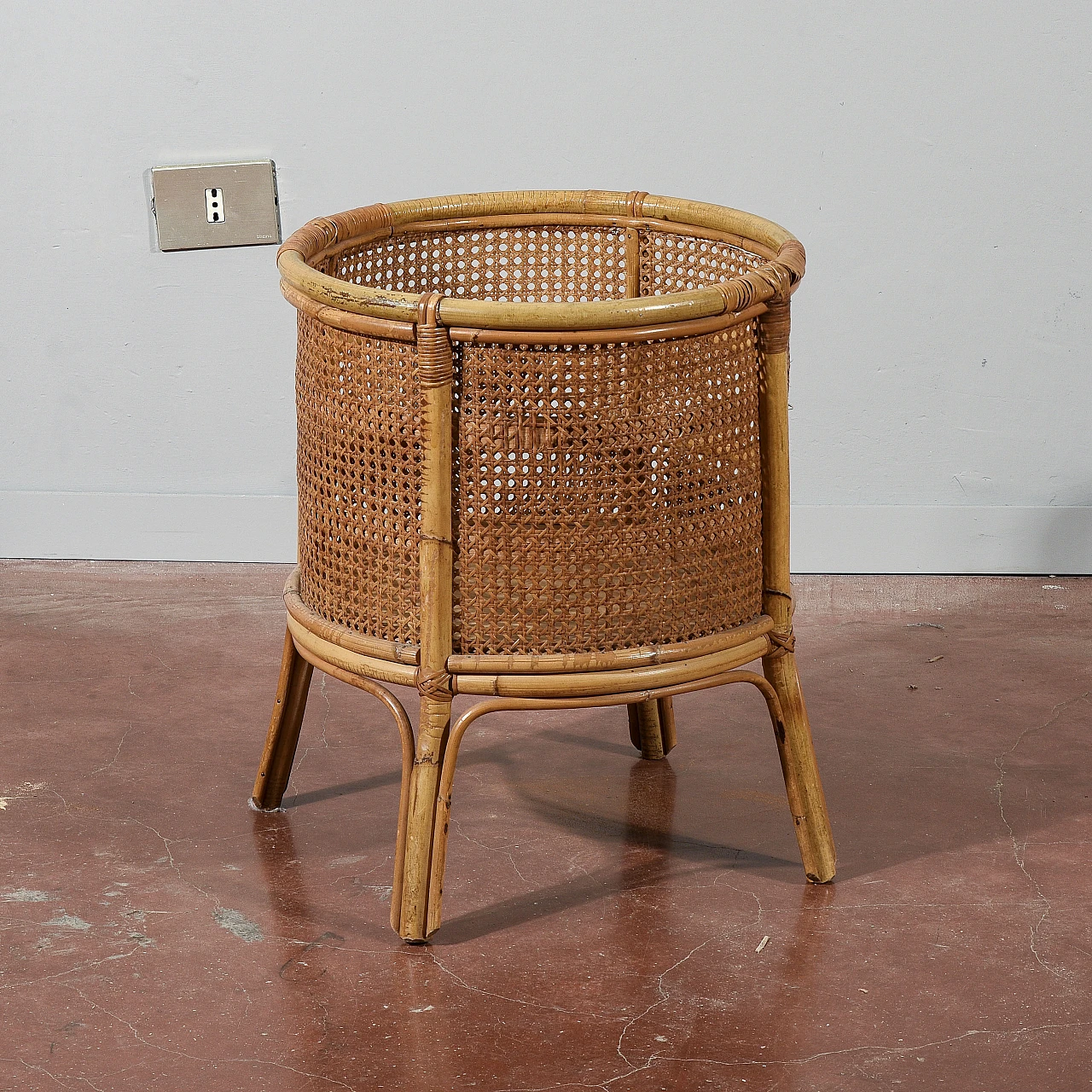 Wicker, Vienna straw and bamboo vase holder, 1960s 1