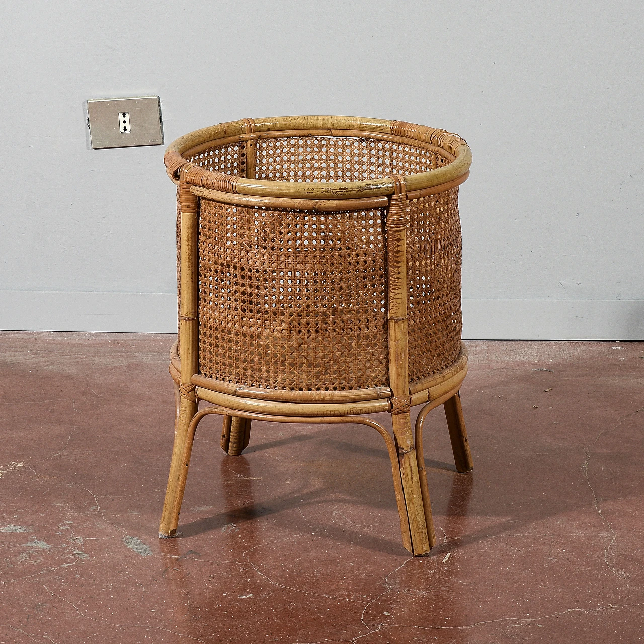 Wicker, Vienna straw and bamboo vase holder, 1960s 2