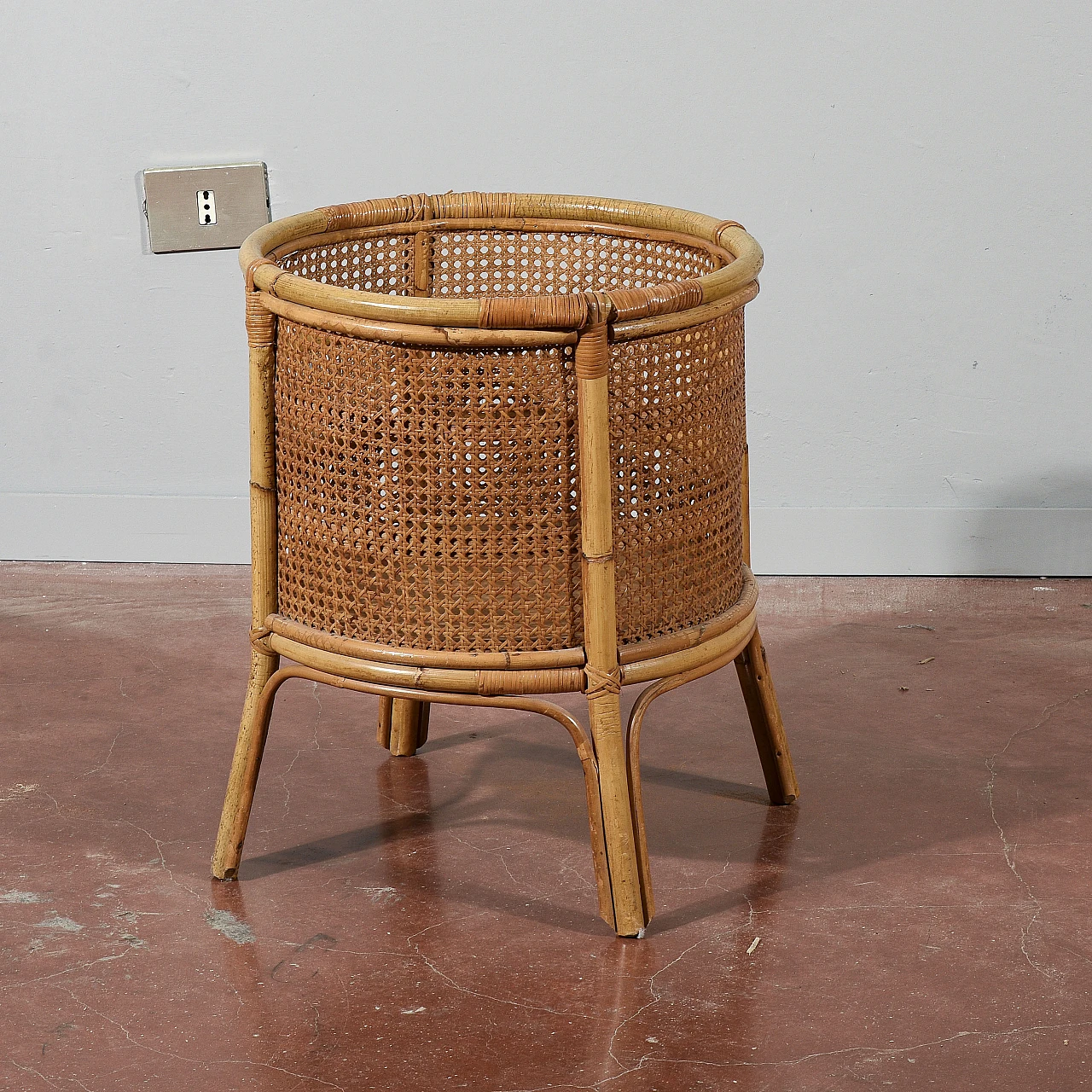 Wicker, Vienna straw and bamboo vase holder, 1960s 3