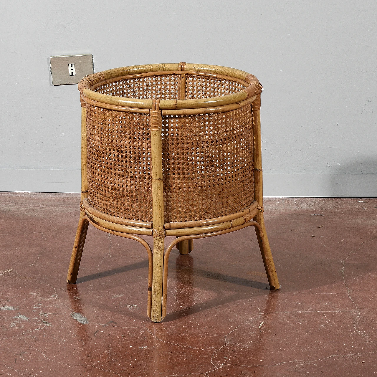 Wicker, Vienna straw and bamboo vase holder, 1960s 4