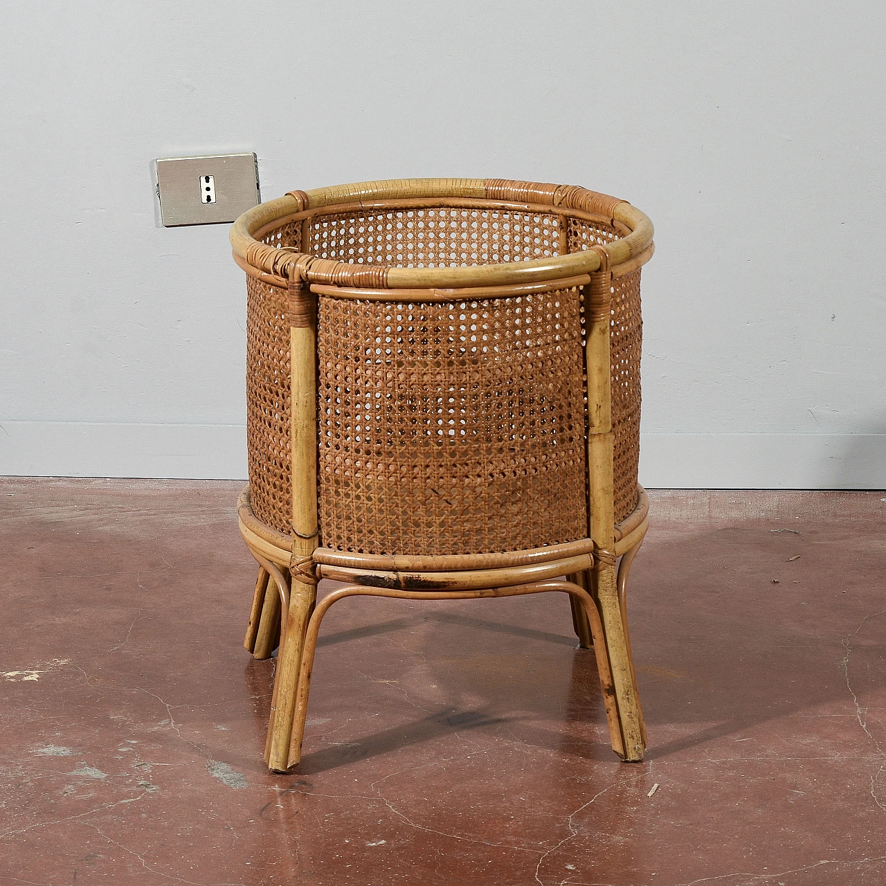 Wicker, Vienna straw and bamboo vase holder, 1960s 5