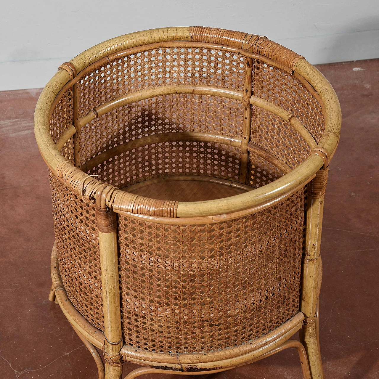 Wicker, Vienna straw and bamboo vase holder, 1960s 6