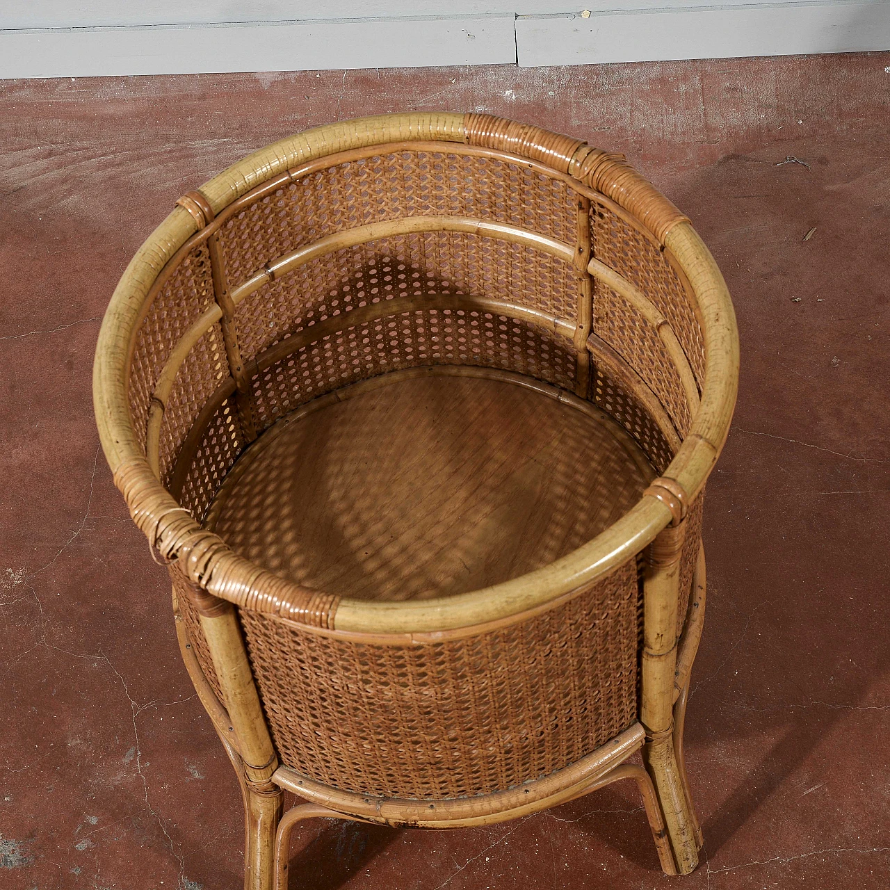 Wicker, Vienna straw and bamboo vase holder, 1960s 7