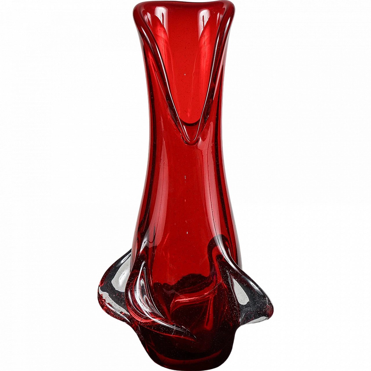 Red Murano glass vase with propeller decorations, 1960s 9