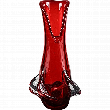 Red Murano glass vase with propeller decorations, 1960s