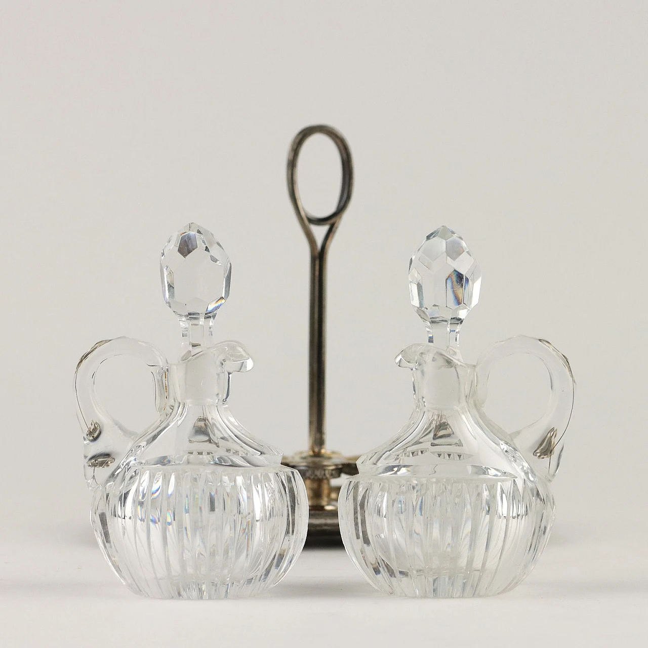 Silver and crystal oil cruet with frets by R. Miracoli, 1950s 3