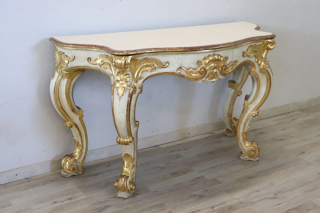 Lacquered and gilded wooden console table, 1980s 2