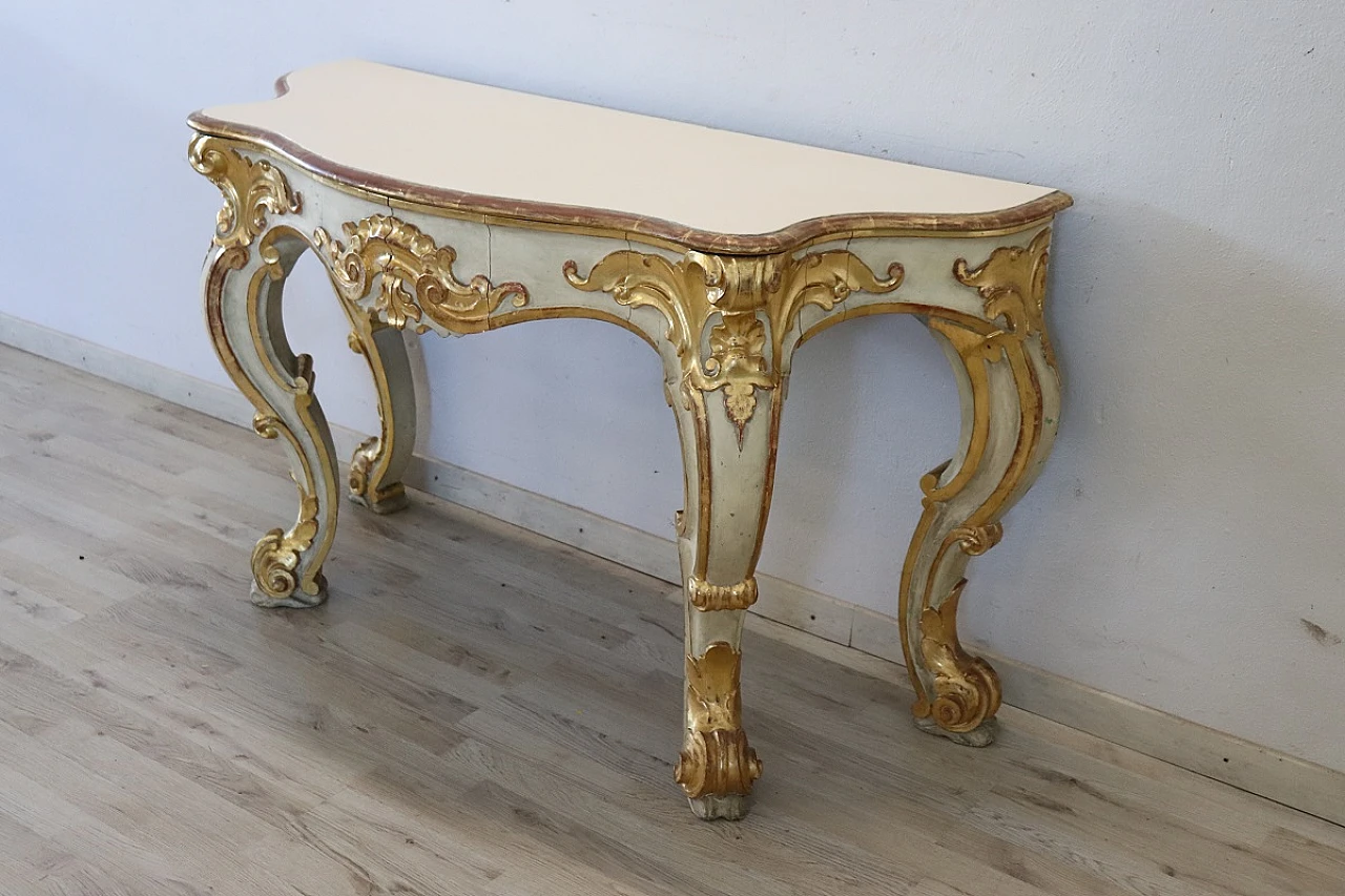 Lacquered and gilded wooden console table, 1980s 3