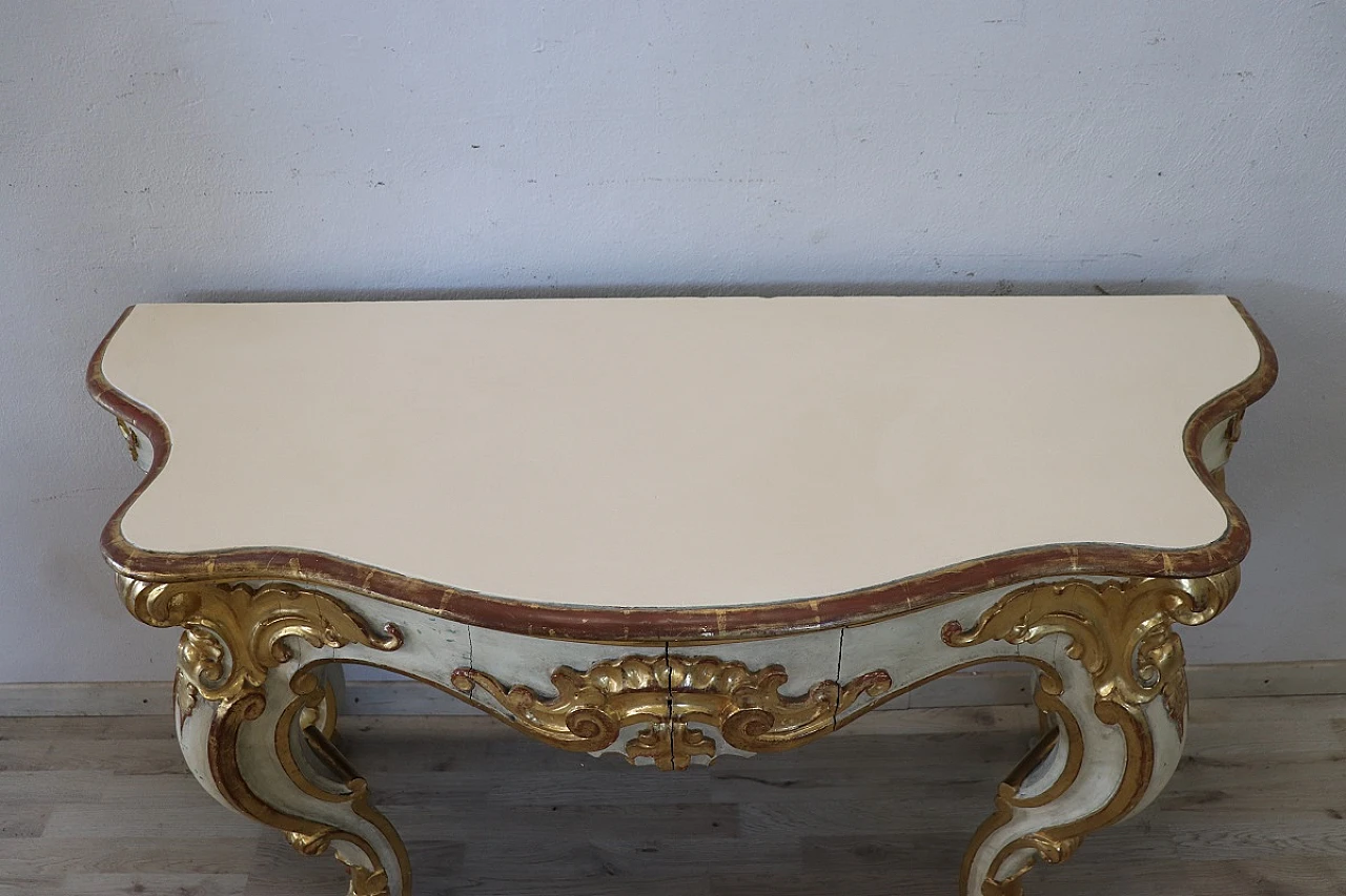 Lacquered and gilded wooden console table, 1980s 4