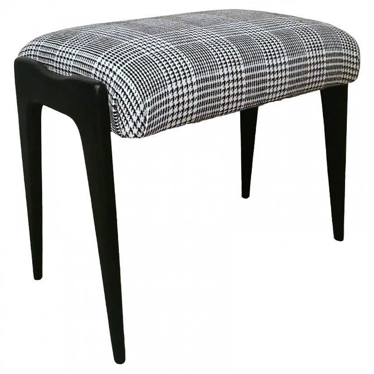 Art Déco style bench in wood & Prince Of Wales Dedar linen, 1950s 1