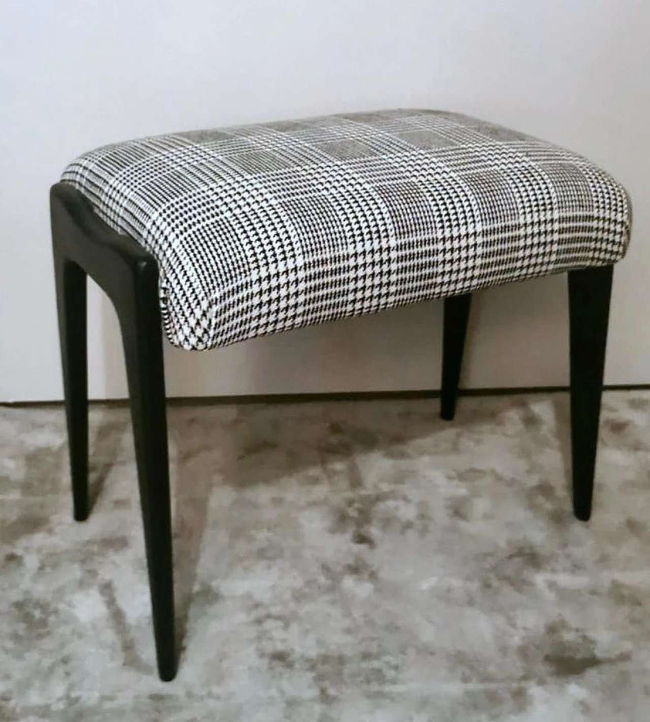 Art Déco style bench in wood & Prince Of Wales Dedar linen, 1950s 2