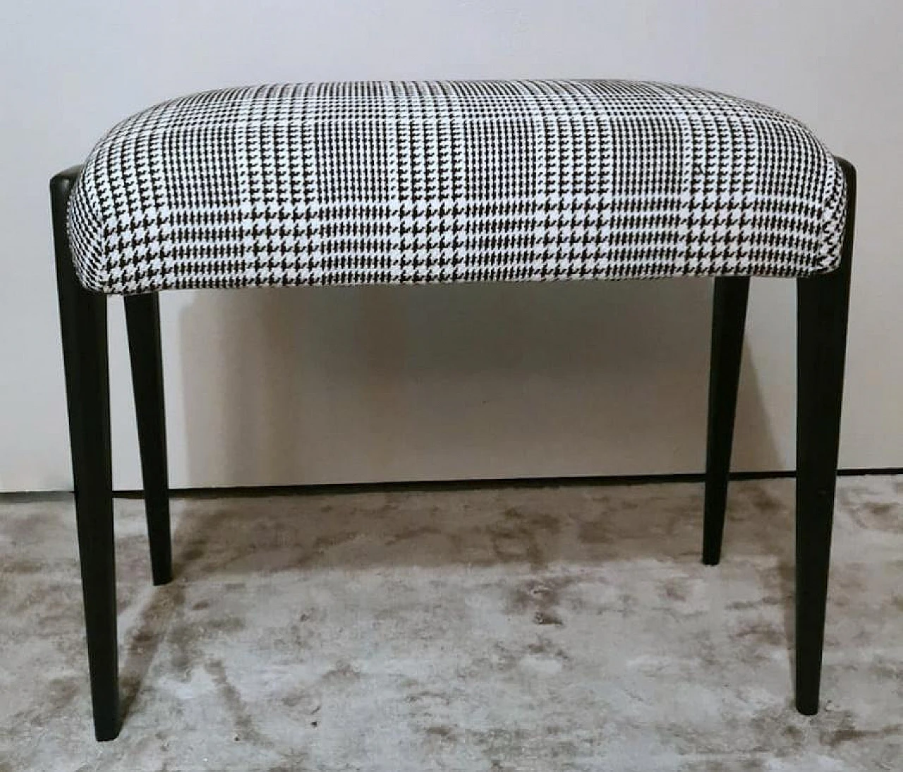 Art Déco style bench in wood & Prince Of Wales Dedar linen, 1950s 4