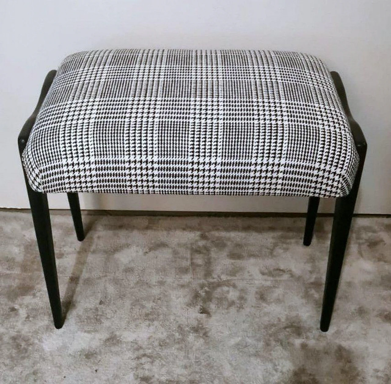 Art Déco style bench in wood & Prince Of Wales Dedar linen, 1950s 7