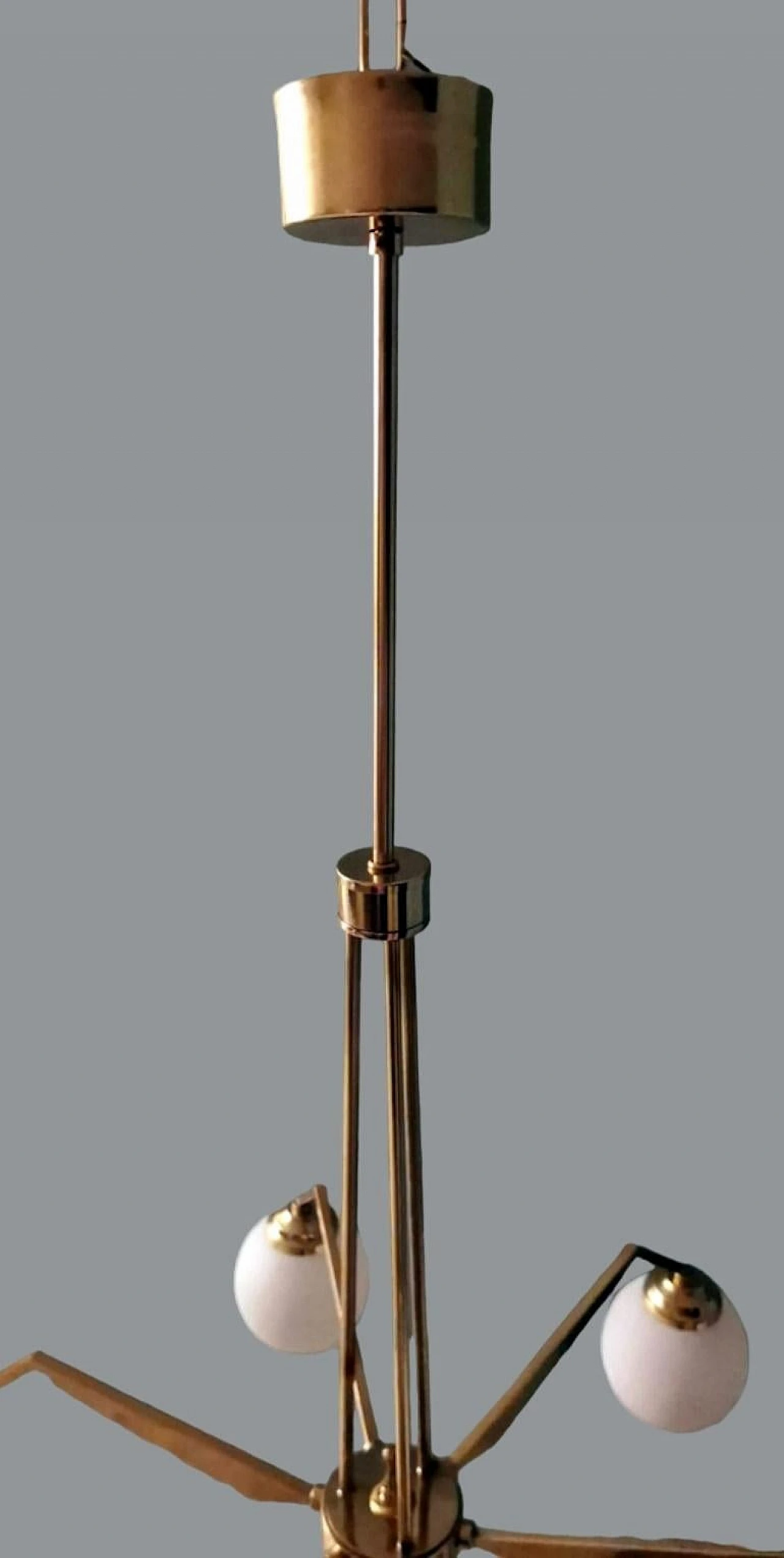 6-Light chandelier in brass & opaline glass in Stilnovo style, 1960s 11