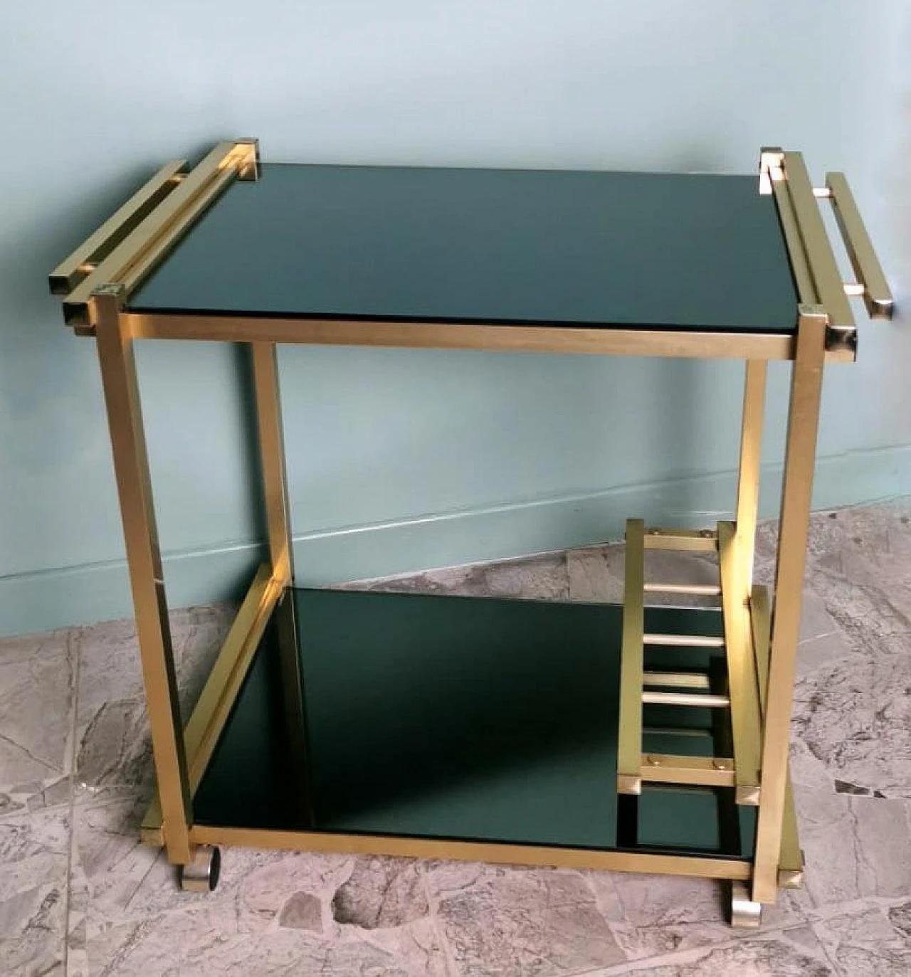 Bar cart in anodized aluminum & smoked mirrors, 1970s 4