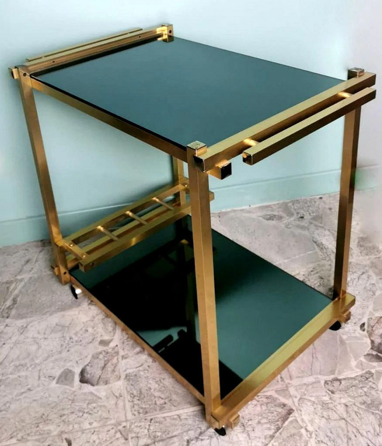 Bar cart in anodized aluminum & smoked mirrors, 1970s 5