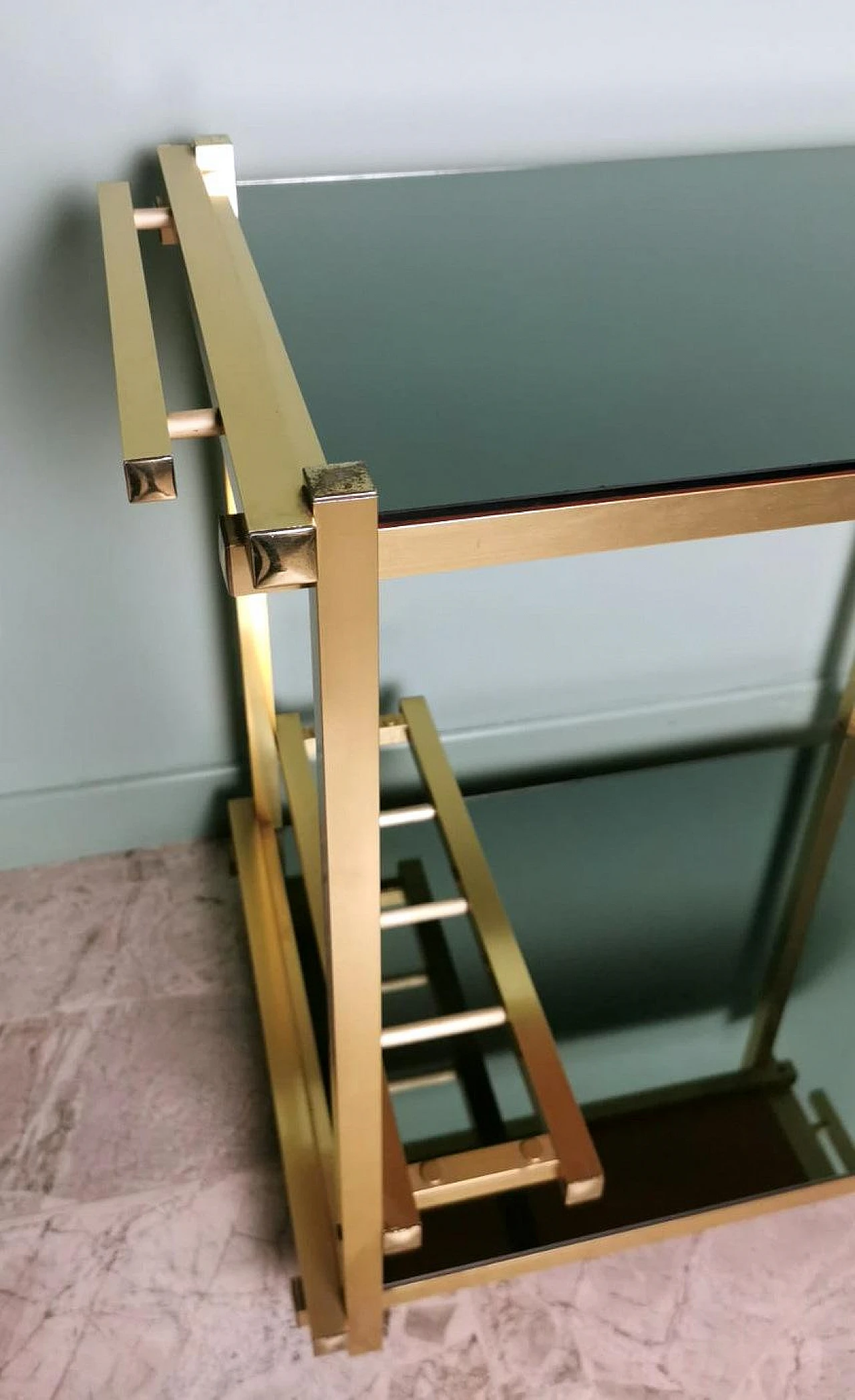 Bar cart in anodized aluminum & smoked mirrors, 1970s 8