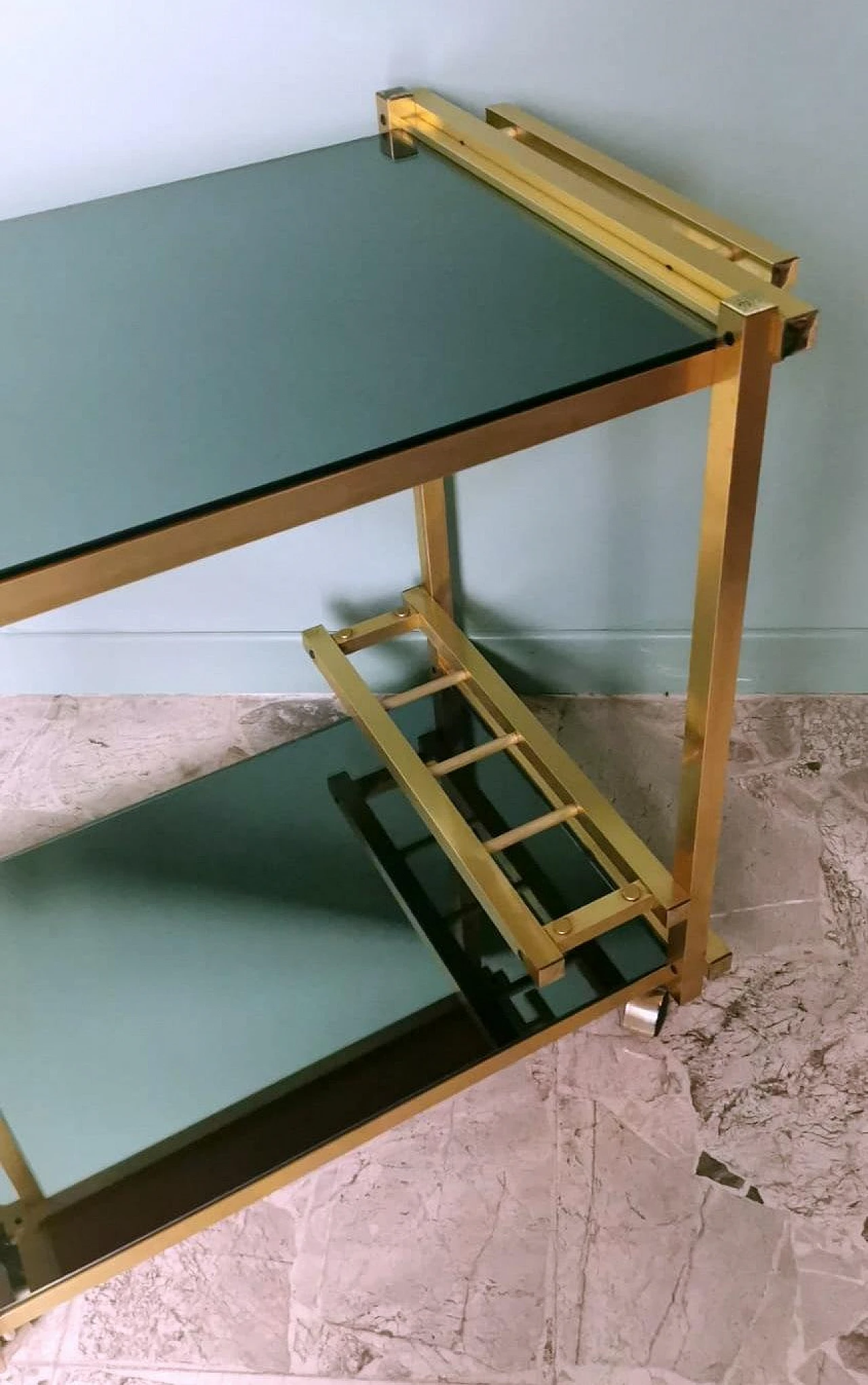 Bar cart in anodized aluminum & smoked mirrors, 1970s 12