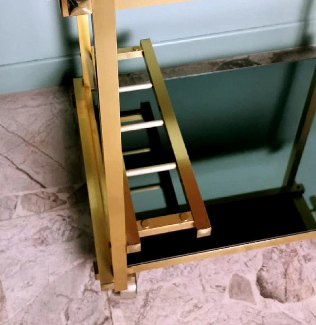 Bar cart in anodized aluminum & smoked mirrors, 1970s 18