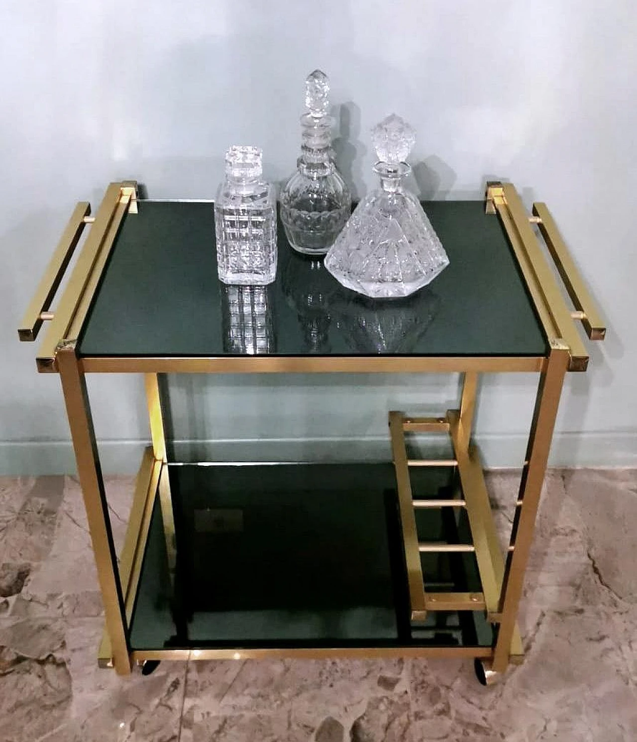 Bar cart in anodized aluminum & smoked mirrors, 1970s 20