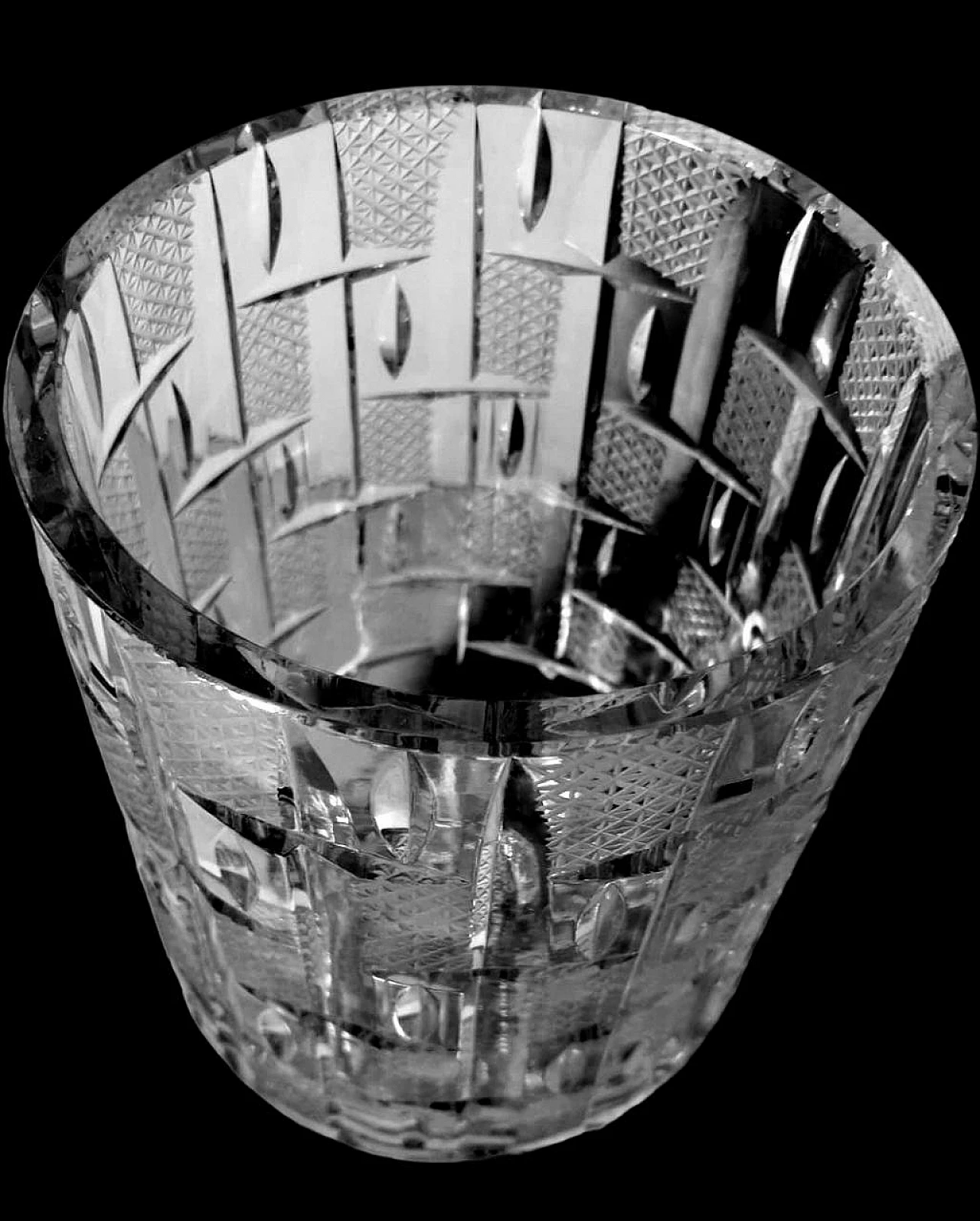 Beveled crystal vase, hand cut and polished, 1970s 10