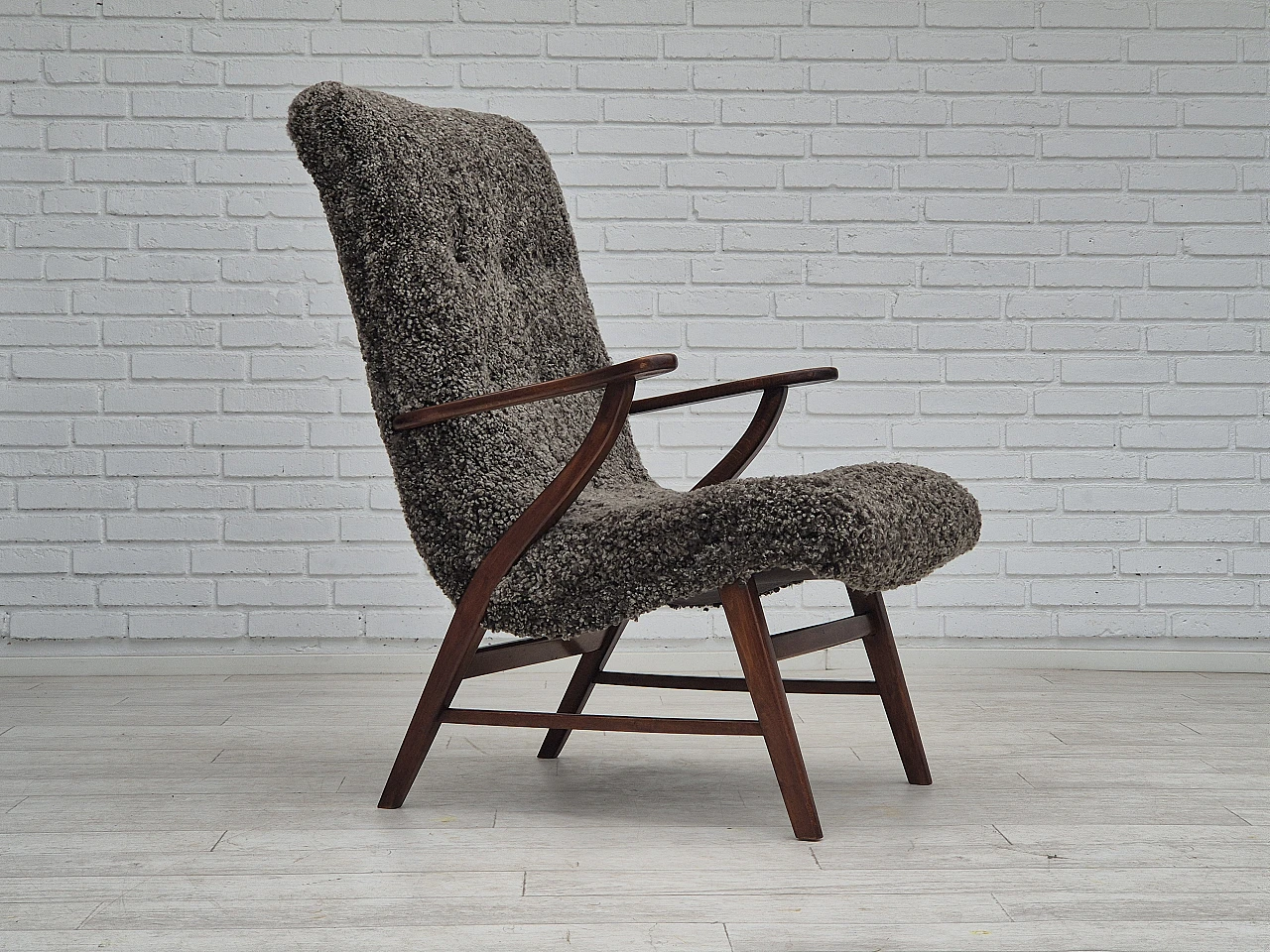 Danish sheepskin and beechwood armchair, 1960s 1