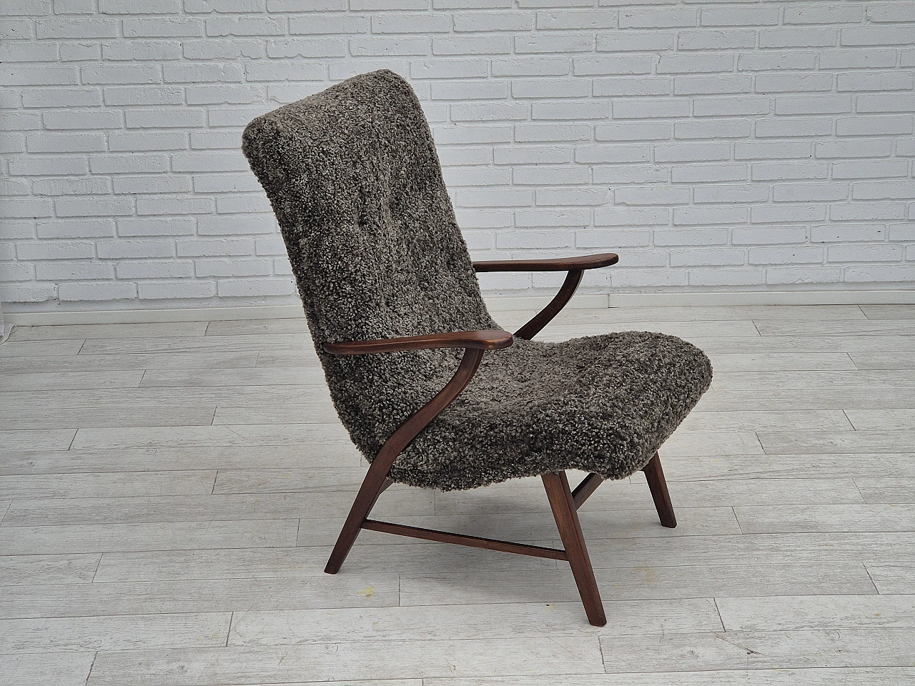 Danish sheepskin and beechwood armchair, 1960s 2