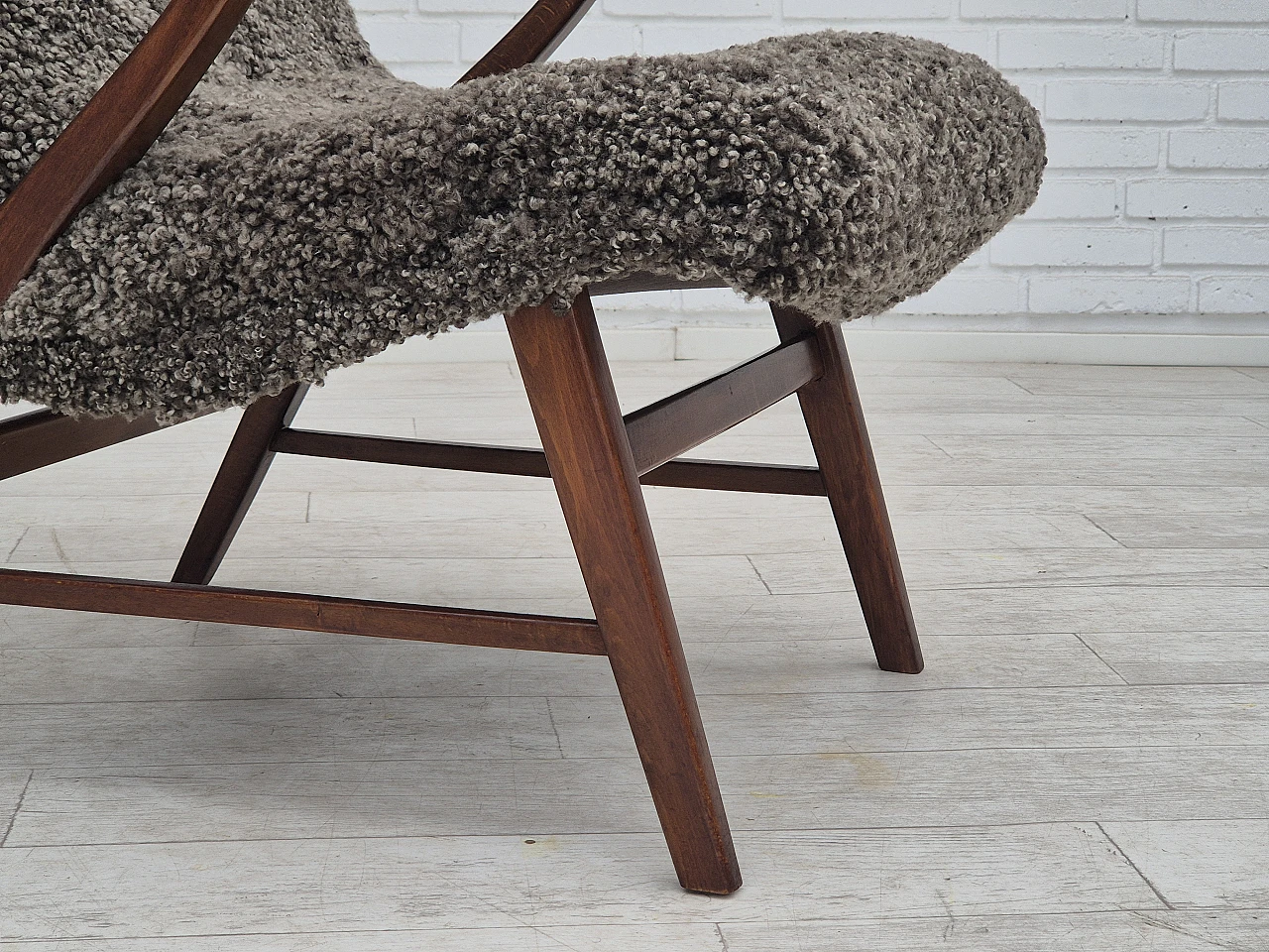 Danish sheepskin and beechwood armchair, 1960s 3