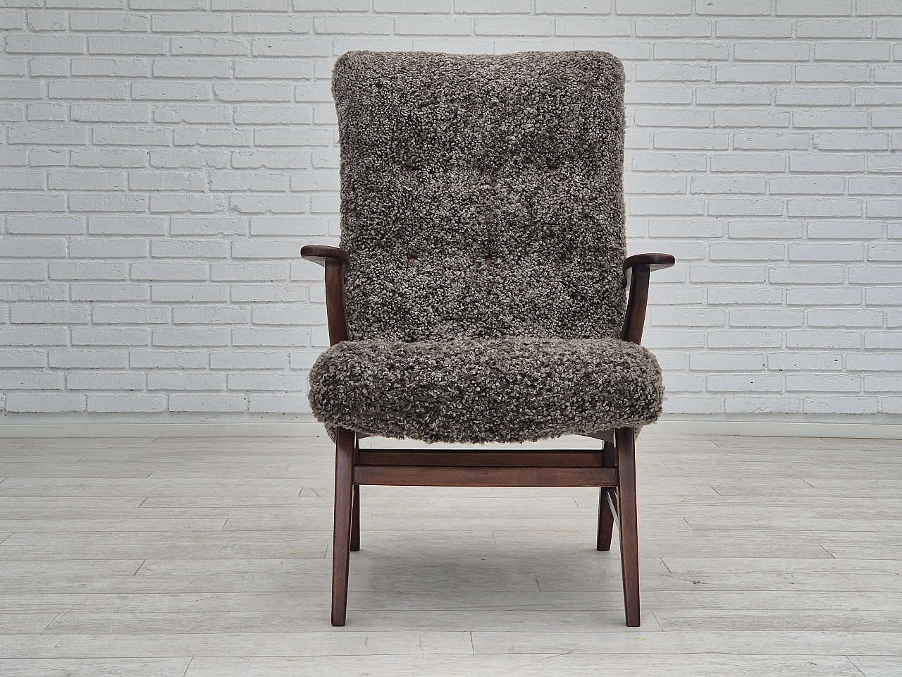 Danish sheepskin and beechwood armchair, 1960s 8