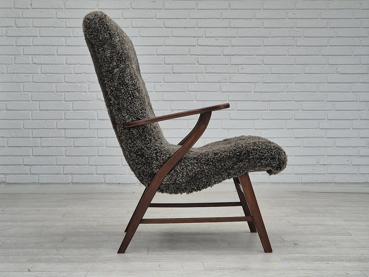 Danish sheepskin and beechwood armchair, 1960s 9