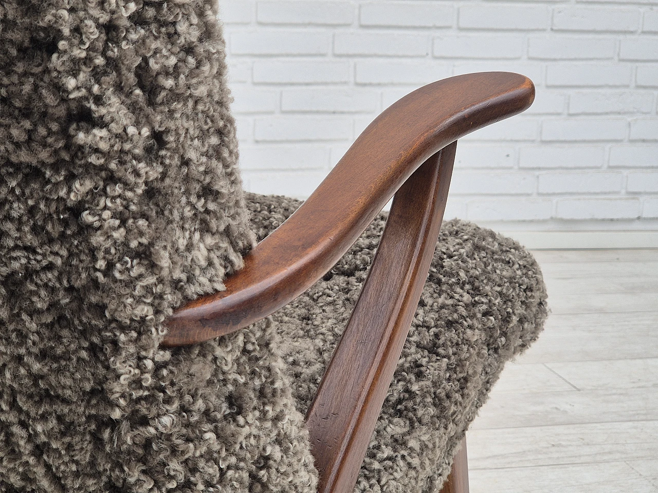 Danish sheepskin and beechwood armchair, 1960s 10