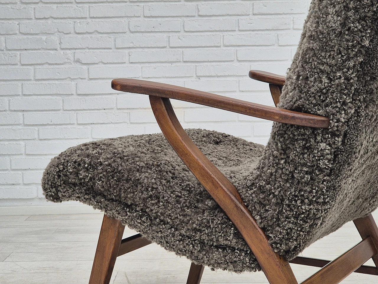 Danish sheepskin and beechwood armchair, 1960s 14