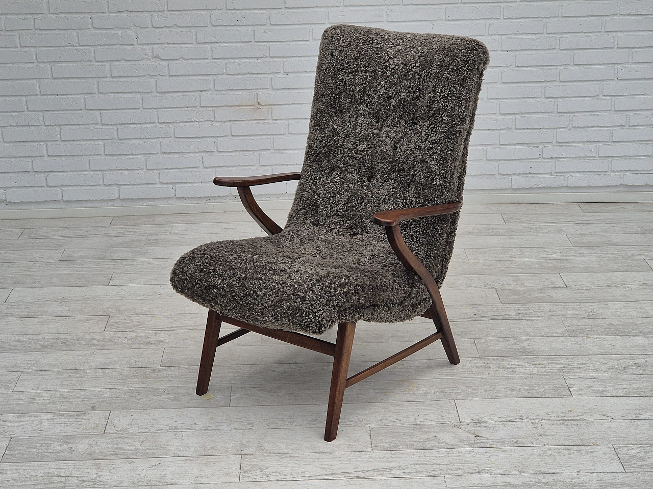 Danish sheepskin and beechwood armchair, 1960s 16