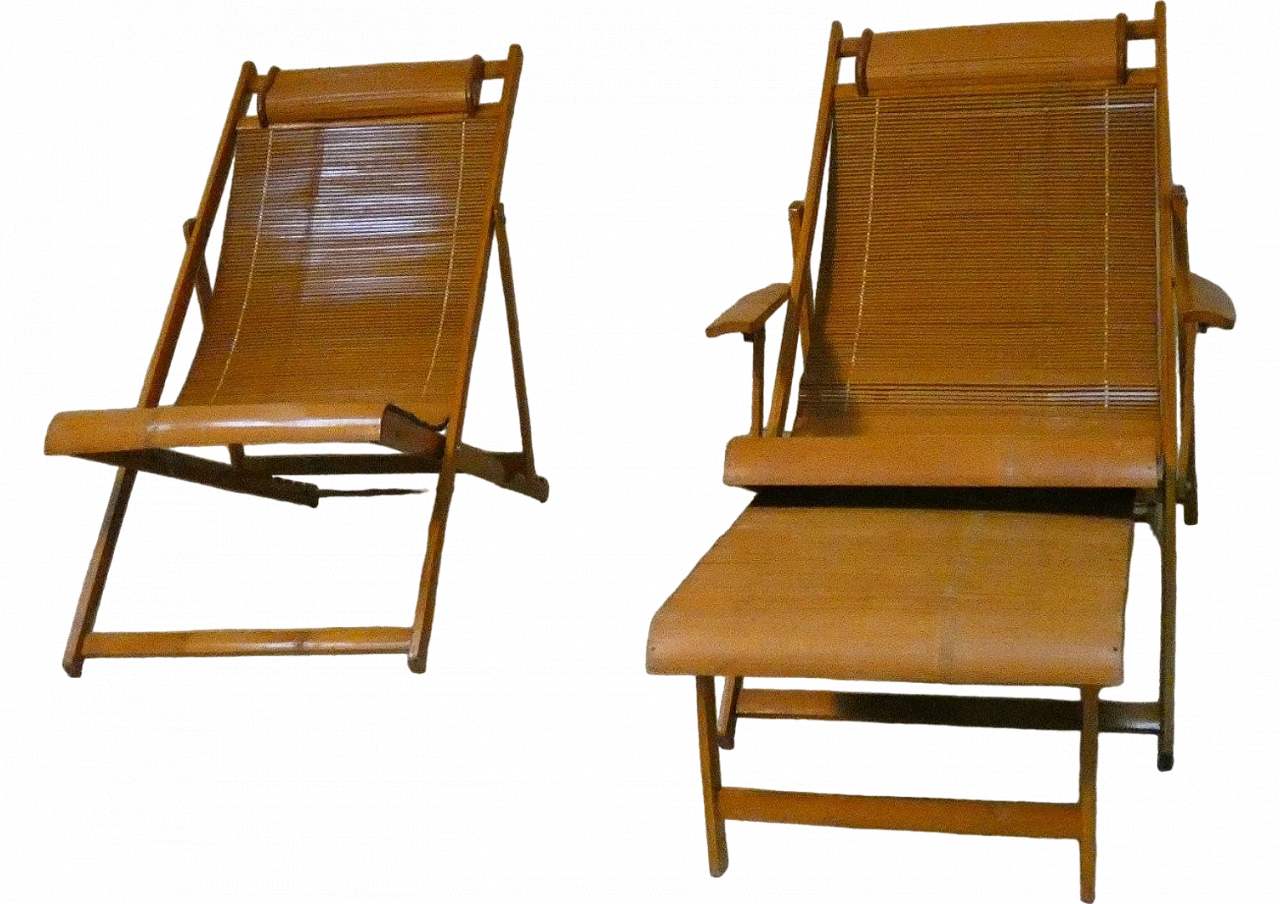 Bamboo folding deckchair and chaise longue, 1950s 21