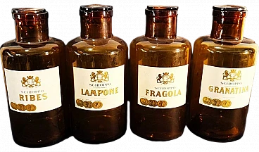 4 Syrup bottles in amber glass with stopper, 1950s