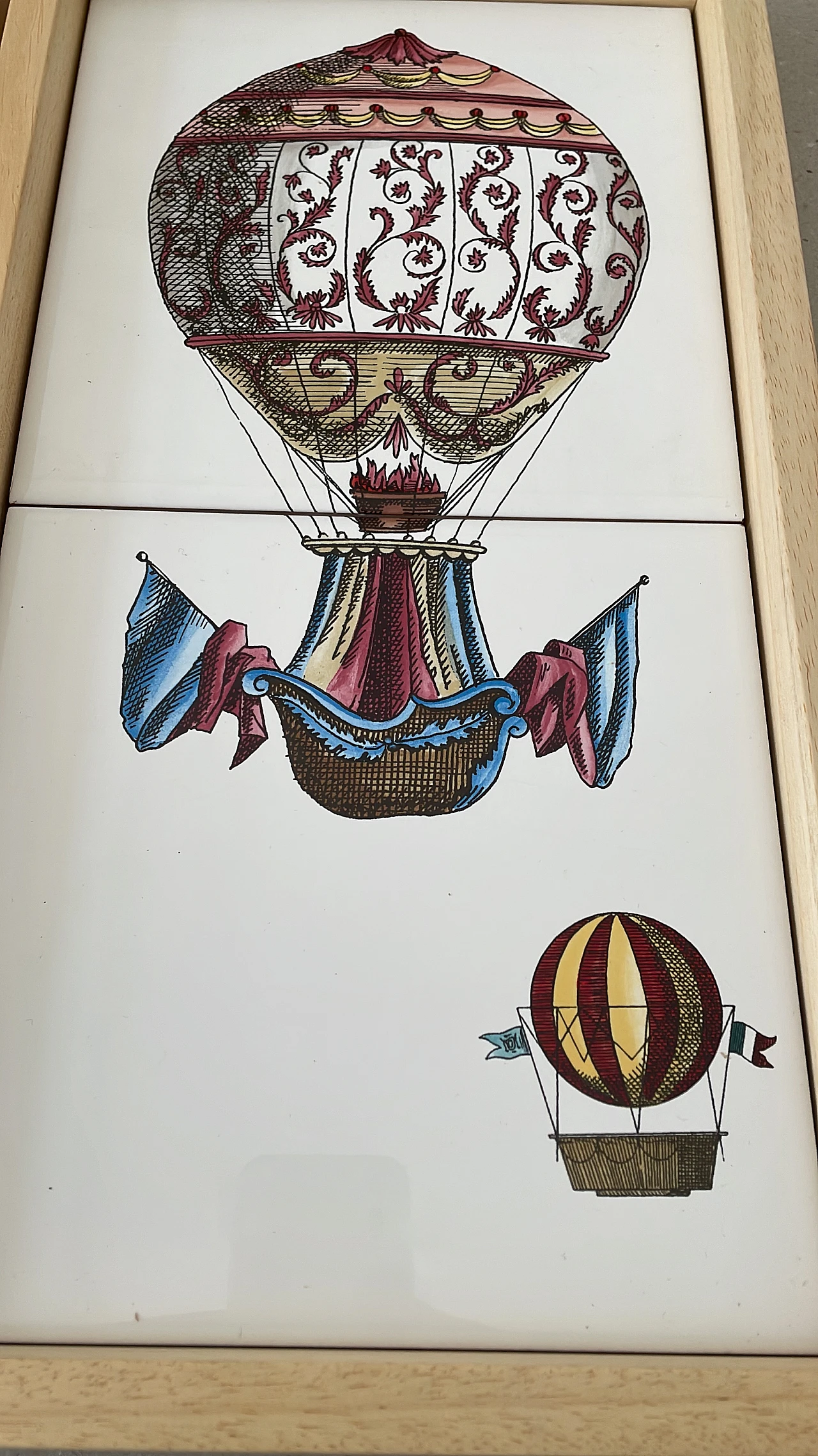 Pair of framed Flying Machines tiles by Piero Fornasetti 5