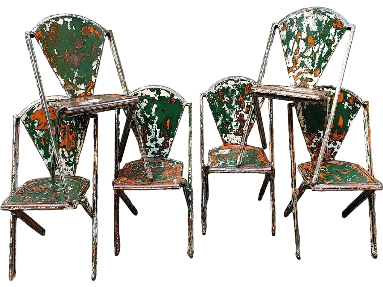 6 Chairs in iron with multicolor patina, 1930s 5