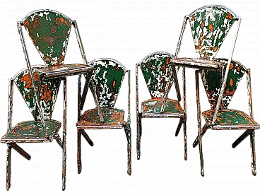 6 Chairs in iron with multicolor patina, 1930s