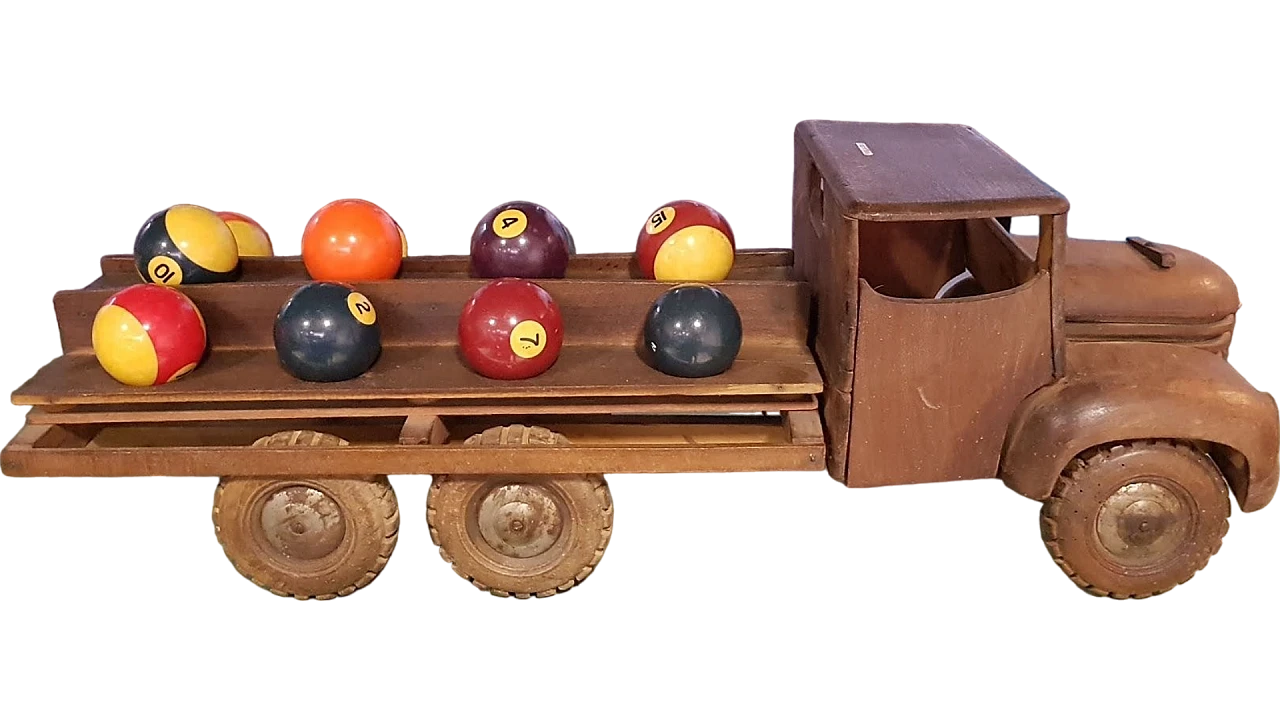 Wooden toy truck with billiard balls by Dejou, 1940s 6